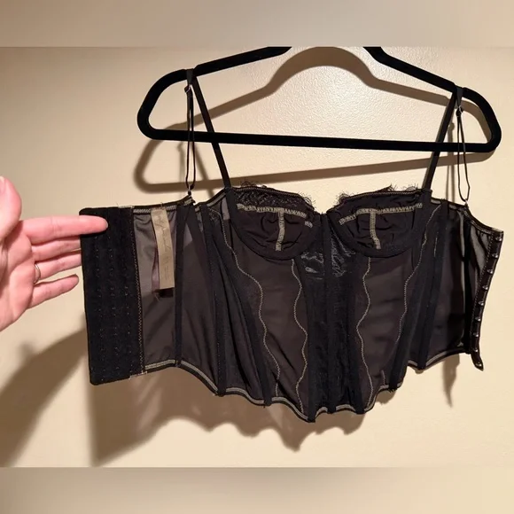 Urban Outfitters Out From Under Modern Love Corset Top Black Tan Lace Trim - Picture 6 of 10